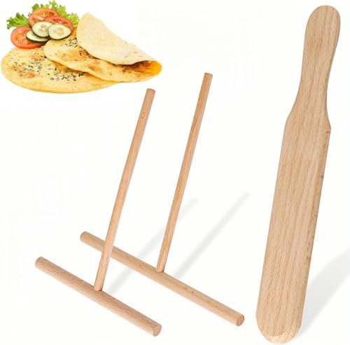 Heanvmyss Spatule Crepe en Bois de Hêtre,3 Pièces 12 cm/18 cm Repartiteur Pate a Crepe,Etaleur Crepe en Forme de T,Épandeur Poussoir Crêpe Râteau,Crepes Distributeurs pour Pancakes,Cuisson