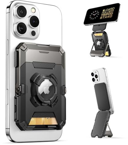 SUPCASE für MagSafe Geldbörse mit AirTag MagSafe Kartenhalter [Hält 5 Karten] Magnet Wallet iPhone Verstellbar Handy Ständer [RFID Schutz] Kartenfach für iPhone 17/16/15/14/13/12 Serie​​ (Schwarz)