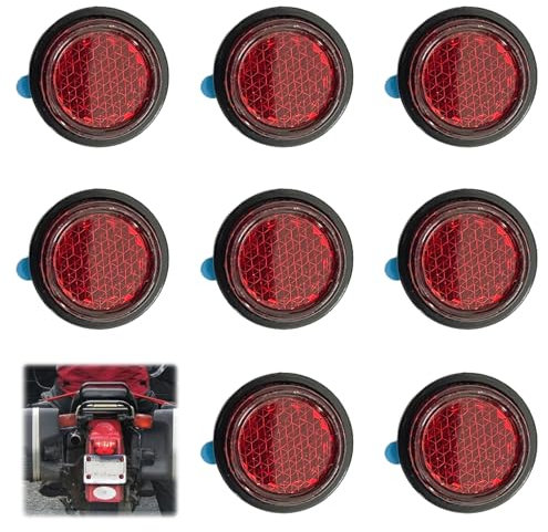 DEFIYEAR 8PCS Red Reflective Stickers, 16mm Mini Self-Adhesive Circular Reflector Stickers, Red Light Warning License Plate Reflectors for Motorcycle Electric Vehicle Bicycle Fenders