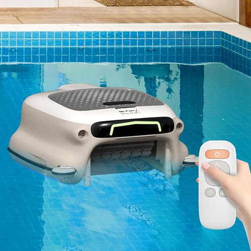 VNATWGOO Robotic Pool Maintenance Robot, Cordless Pool Skimmer Cleaner, 5-6H Battery Life, 3H Fast Charge, Auto-Cleans Leaves, Hair