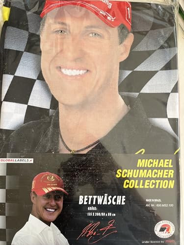 Michael Schumacher Bettwäsche Collection, 135x200/80x80 cm, 100% Baumwolle, Schwarz mit Rennflaggen-Design