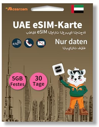 VAE-Daten nur eSIM-Karte 5 GB in 30 Tagen Abu Dhabi Reise-Internet Prepaid 4/5G-LTE High-Speed-Verkehr Unbegrenzte niedrige Geschwindigkeit