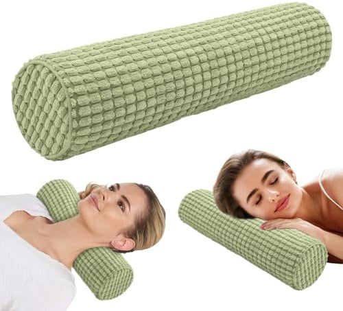 Wapasezyar Nackenrolle mit Bezug, Nackenrolle Memory Foam, 11x45 cm Orthopädisches Nackenkissen, Waschbar Nackenkissen, Kissenrolle, Knierolle Lagerungsrolle, Grün