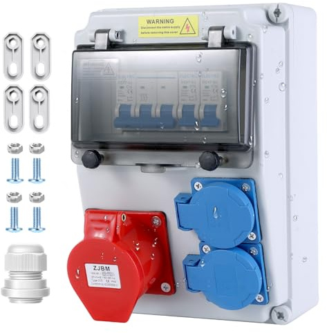 VAYALT Baustromverteiler 16A mit LS, Wandverteiler 2x Schuko-Steckdose und CEE-Steckdos 16A, Starkstrom Verteiler, IP66 Wasserdicht Stromverteiler Steckdose,für Drinnen und Draußen Baustromverteile