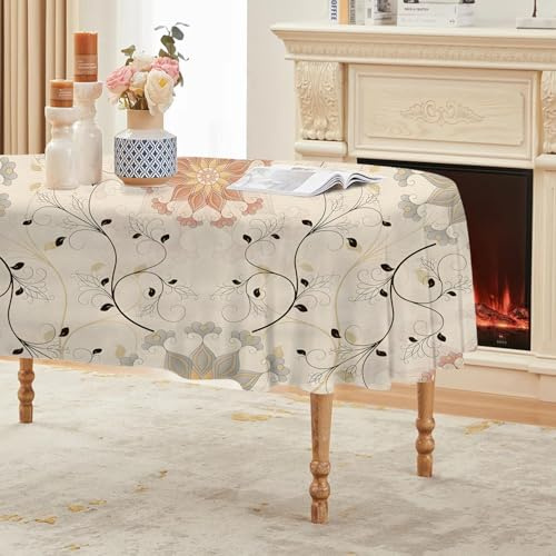 Vintage Symmetrische Blumen Tischdecke Ovale 240x140 cm, Fleckabweisende Abwaschbare Tischdecke mit Rankenmuster Muster, Boho-Stil Gartentischdecke, Für Küche, Esszimmer -AAi27