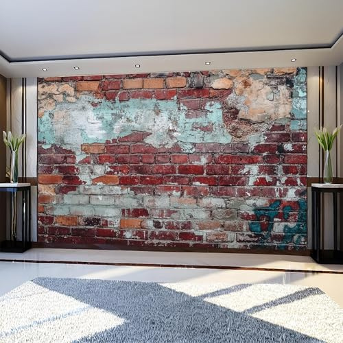 Fototapete Retro alte Backsteinmauer 3D Effekt Vliestapete 250 x 180 cm Rot Wandbild Moderne Wandtapete für Wohnzimmer Schlafzimmer Flur