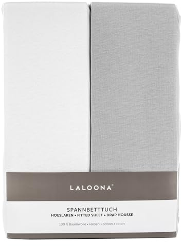 LaLoona Spannbettuch 2er Pack 60 x 120 & 70 x 140 cm - Weiß & Hellgrau