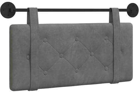 vidaXL Hängendes Kopfteil Dunkelgrau Samt, Moderner rechteckiger Wand-Headboard aus Samt, bezogen mit Bändern, Knopfsteppung für entspannende Schlafzimmer-Deko
