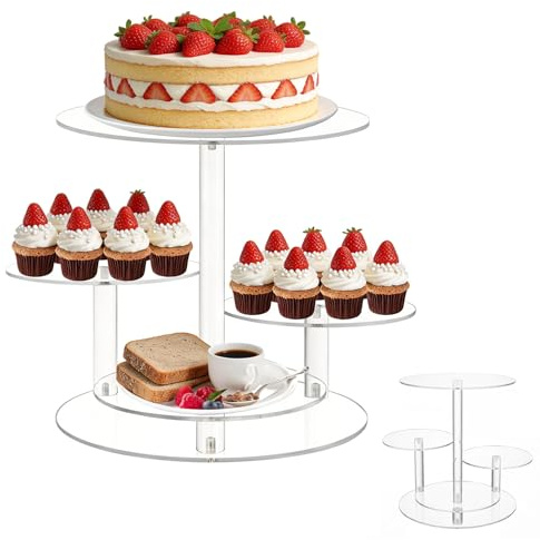 Umllpet Acryl Cupcake Ständer 4 Etagen, Kuchenständer mit runden Ablagen | Transparentes Design, einfache Montage, ideal für Cupcakes, Kekse, Desserts auf Partys und Hochzeiten