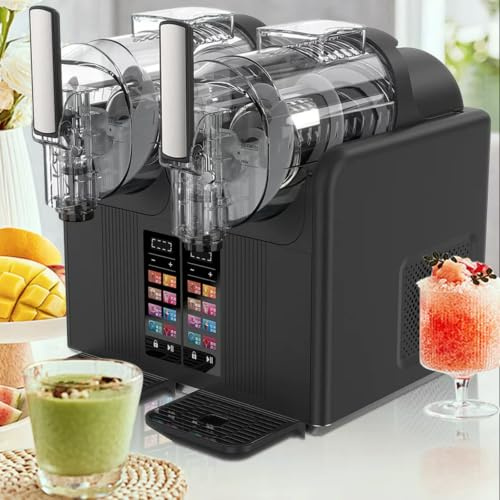 LJCSSD Macchina Professionale 2 in 1 per Gelato Soft e Granite, con Due Serbatoi da 70 oz (2 Litri), Elevata capacità di Produzione di Bevande ghiacciate, Schermo Touch e Funzione Black