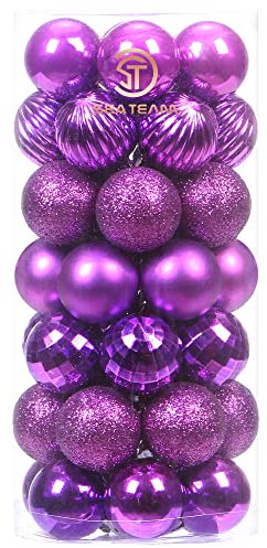 Sea Team 46-Pack Christmas Ball Ornaments with Strings, 30mm/1.18 Mini Size Baubles, Shatterproof Plastic Christmas Bulbs, Hanging Decorations for Xmas Tree, Holiday, Wedding, Party, Purple