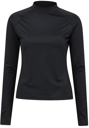 Mountain Warehouse Womens Long Sleeve Rash Vest - SPF50+ Sun Protection Ladies Rash Guard, Quick Drying Rash Top, Flat Seams, Stretchable - for Swimming, Jet Black Women's Size 16