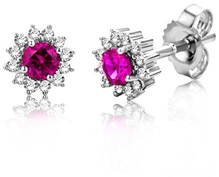 Miore Damen Rubin Ohrstecker/Ohrringe Weißgold 9KT (375) mit Diamant Brillanten 0.10 ct
