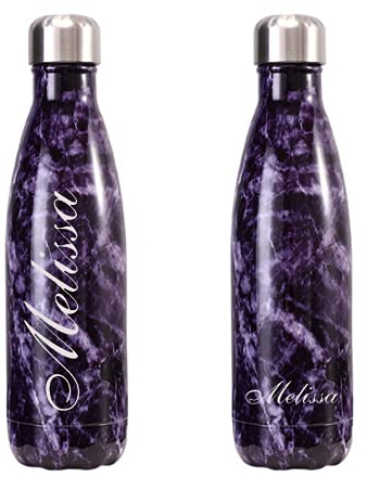 FunnyGuys Bottiglia personalizzata con incisione su doppia parete, per bambini, damigella d'onore, amici, insegnanti, allenatori, in acciaio inossidabile, 500 ml, Marmo nero.