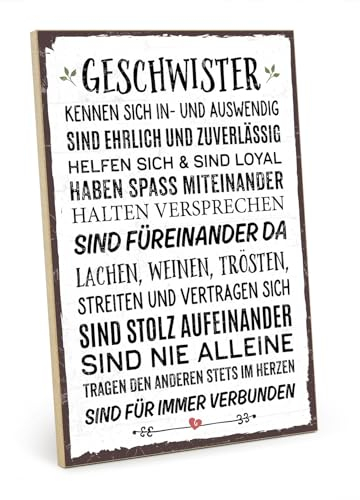 TypeStoff Holzschild mit Spruch – GESCHWISTER – Vintage-Look mit Zitat als Geschenk und Dekoration zum Thema Bruder und Schwester - HS-00420