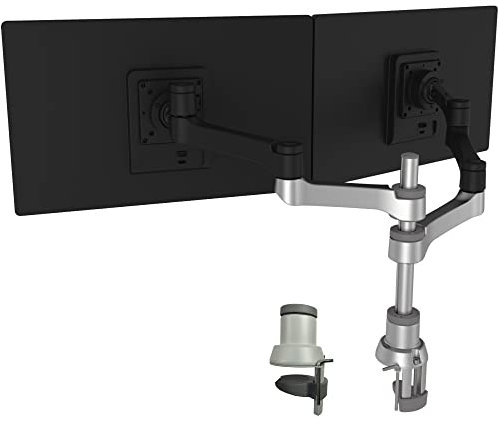 R-Go Tools Zepher 4 C2 nachhaltiger Doppel Monitor Arm, Tischhalterung, Justierbar, nachhaltiger Doppel Monitor Arm, 8 kg Tragkraft, schwarz/silber, geringer CO2 Fußabdruck