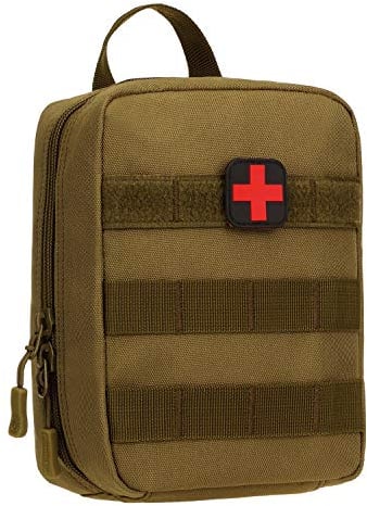 Huntvp táctica Bolsa MOLLE Pouch Vacío Pequeña Bolsillo de Primeros Auxilios Impermeable Bolsa de Emergencia Mini Médica Botiquín para Caza Correr Camping Senderismo, Marron