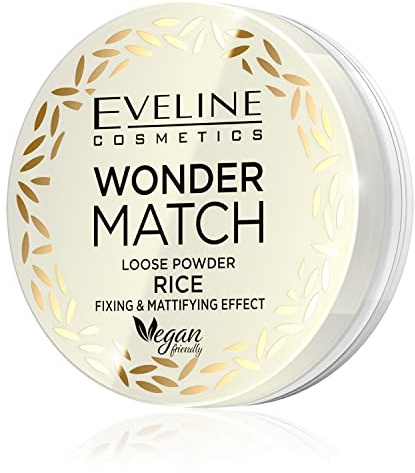 Eveline Cosmetics Wonder Match Reis Loose Powder - Mattierender und Fixierender Vegan-Formel für Strahlenden Look | Nicht-komedogen, Leichtes Finish | Inklusive Puff