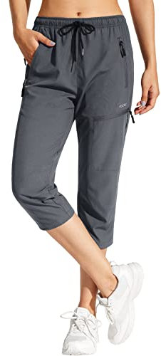 MOCOLY Pantaloni da Escursionismo da Donna Trekking Donna Asciugatura Rapida Traspiranti Pantaloni da Montagna UPF 50+ con Cerniera per attività All'aperto Capri Grigio XXL