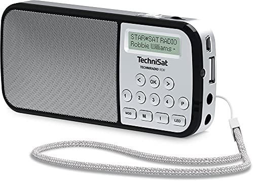 TechniSat TECHNIRADIO RDR – portables DAB+/UKW Radio (LCD-Display, Favoritenspeicher, Direktwahltasten, Kopfhöreranschluss, USB, AUX-in, LED-Taschenlampe, wechselbarer Akku, 1 Watt) silber