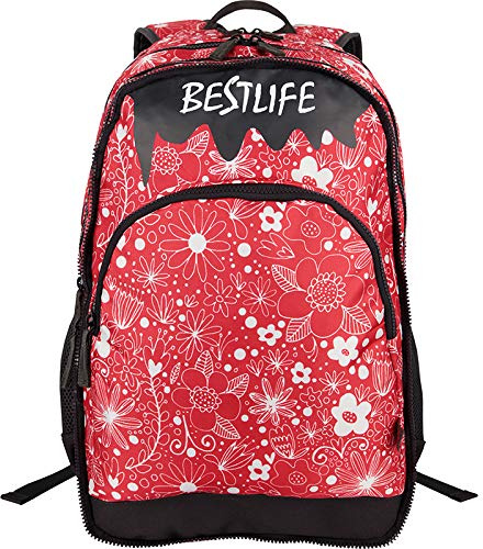 PEDEA Unisex Rucksack „BESTLIFE JUST“ Schultasche Freizeittasche mit Laptopfach bis 15,6 Zoll (39,6cm), rot/weiß