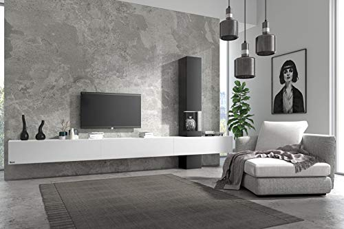 Wuun® Somero Vitrine /360cm/ Weiß-Matt TV Boards/Vitrine Schwarz-Matt Wohnwand/Tv Board/Lowboard