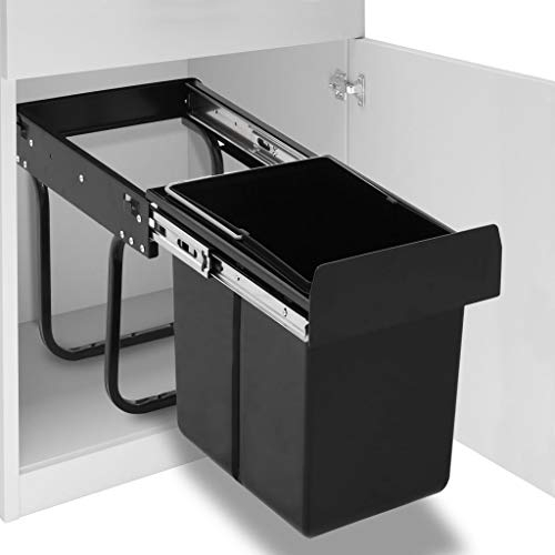 vidaXL Cubo de Basura Extraíble en Armario de Cocina con Cierre Suave, Papelera con Rieles, Contenedor de Basura, Cubo de Reciclaje para Hogar, 20 L
