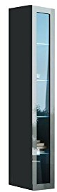 Hängevitrine Vigo Vitrine Vitrinenschrank Hängeschrank Wandvitrine Wandschrank mit 1 Tür Schrank Wohnzimmerschrank Grifflose, Push to open (Grau/Grau Hochglanz, Mit Blauer LED Beleuchtung)
