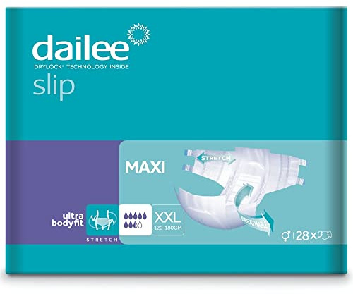 Dailee Slip XXL - 112x Couches Adultes - 4 Paquets de 28 Pièces, Fuites Important 7,5 Gouttes - Slip Incontinence Homme, Femme et Personnes Âgées