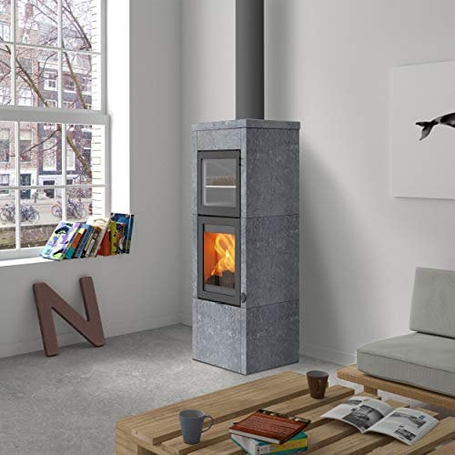 Lotus KS3462 QM40 Kaminofen Speckstein/Tür Grau mit Backfach, Rauchabgang oben/A+