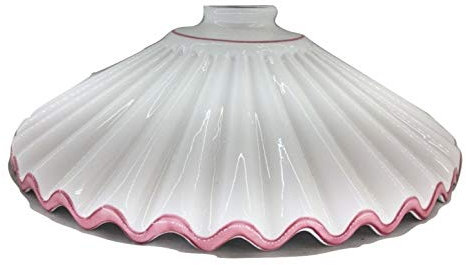 Ricambio paralume piatto in ceramica bianca con bordo rosa per lampadario 30 cm x 11 cm