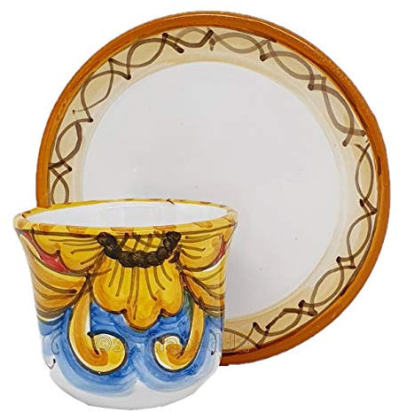 Sicilia Bedda - TAZZINA DA CAFFE' CON PIATTINO in Ceramica Siciliana di Santo Stefano di Camastra (Blu e Rosso)