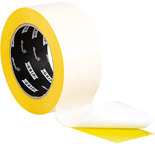 GRIP Eventbasics Doppelseitiges Klebeband ablösbar GT 702, 50 mm x 25 m, Doppelklebeband gelb, 2 verschiedene Seiten - klebt extra stark/schwach, rückstandsfrei entfernbar