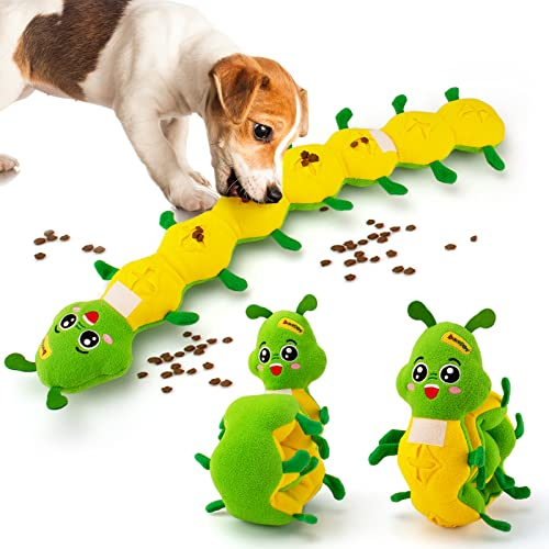 beetoy Hundepuzzlespielzeug, Raupe Schnuppern Hundespielzeug Interaktives Quietschweiches Plüsch-Zahnspielzeug für Langeweile Welpen
