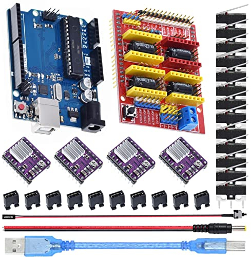 DAOKAI CNC Shield V3.0 CNC Erweiterungsplatine 3D Drucker Kit mit Entwicklungsplatine, DRV8825 Schrittmotortreibermodul, Überbrückungskappe, Druckerkabel, Gleichstromkabel, Endschalter, Netzschalter