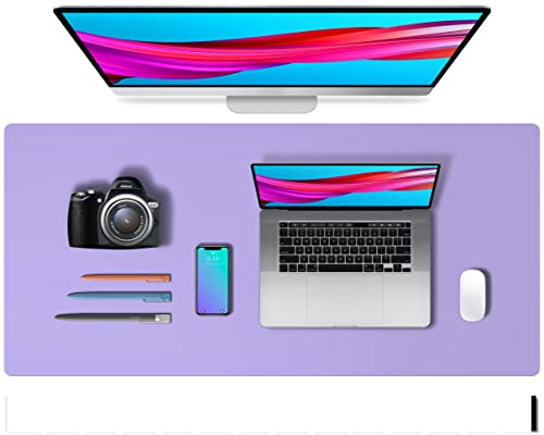 Aothia Schreibtischunterlage,Mauspad mit Leder und Rutchfeste Wildleder,Multifunktionales Office Mousepad Laptop Schreibunterlage,Tisch-Schutz Unterlage für Büro/Home(91x43cm,Lavendel)