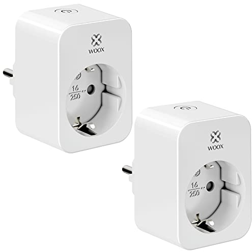 Woox Prise Wifi Connectée Mesure Consommation Electrique 4 Pèces, Prise avec Compteur électrique 16A, Testée TÜV, Minuterie Commande Vocale Compatible avec Alexa Google Home