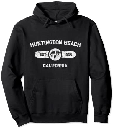 Huntington Beach California Vintage Souvenir Palme Pullover Hoodie