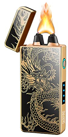 SKRFIRE Accendino elettrico Arc Accendino Plasma ricaricabile USB antivento senza fiamma con indicatore di batteria LED(Dragon)