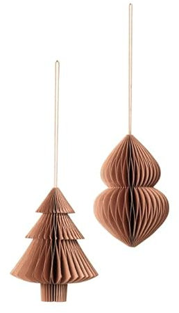 Broste Copenhagen Christbaumschmuck Mix Papierhänger Indian Tan, Set bestehend aus 2 Aufhängern, 70090518