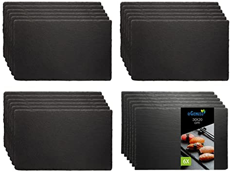eGenuss 24 Assiettes à dessert en ardoise pour restaurants | Plateau de service professionnel en ardoise 30x20 cm
