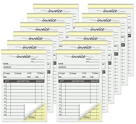 suituts 12 Stück Rechnungsbücher für kleine Unternehmen, 8.9x14.9 cm, 2-teilige kohlenstofflose Quittungsbücher, Carbon-Duplikat-Bestellformularbuch, 50 Sets pro Block, insgesamt 600 Sets
