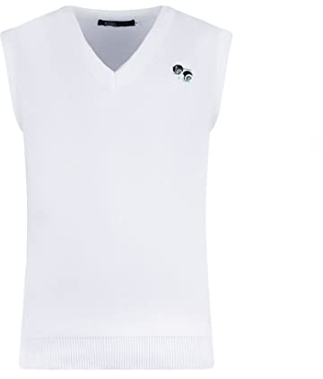 Dollar Jeans Mens Bowls V Neck Tank Top Slipover Pullover Sleeveless Jumper Logo Embroidered to Chest White 4XL