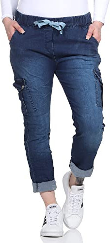 CLEO STYLE Damen Jeans Jogger Jogginghose Boy Friend im Vintage Look Sweatpants für Freizeit Sport und Fitness 21094 (Dunkelblau)