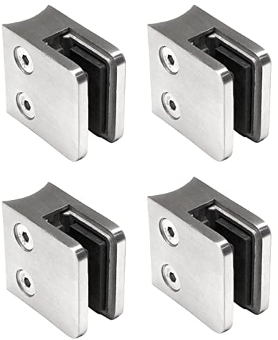 PRIOstahl Glashalter 4 Stück Glasklemmen Klemmhalter Glasplattenhalter Eckig 45 x 45 x 25-27 mm Anschluss: 42,4 mm für Glas 3 mm Geländer Treppengeländer Balkon aus Edelstahl V2A