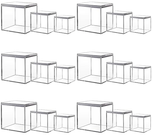 IBEQUEM 18Pcs Clear Acrylic Plastic Square Cube, Acrylic Box Square Cube with Lids, Acrylic Display Boxes for Storage Candy Pill Tiny Jewelry Toys Gifts, 2.56 x 2.56 x 2.56 2x2x2 4x4x4 Inch, 3 Sizes