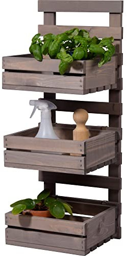 dobar® Green label 58388FSCe - Scala per fiori a 3 livelli, per il montaggio a parete, flessibile, in legno robusto, per giardino, terrazza, balcone, 29,5 x 26,5 x 74,5 cm, colore: Grigio