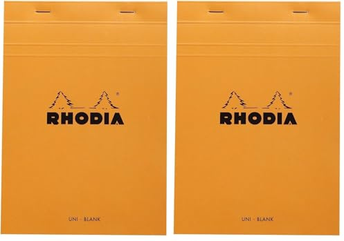 Rhodia 16000C - Stapled Notepad N°16 Orange - A5-80 Detachable Sheets - Plain White Clairefontaine Paper 80 g/m - Soft, Resistant and Waterproof Coated Card Cover - Basics (Pack of 2)