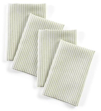 Solino Home Leinenservietten 50,8 x 50,8 cm - Salbei und Weiß Stoffservietten 4er Set - 100% reines Leinen schmale Streifen Servietten - maschinenwaschbar und handgefertigt aus europäischem Flachs