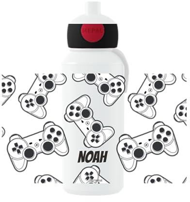 Mepal Personalisierte Trinkflasche mit Namen - Wasserflasche für Kinder Pop-up Campus - Gaming - Auslaufsichere Flasche für Schule - BPA-frei & Spülmaschinenfest - 400 ml - Kleine Controllers